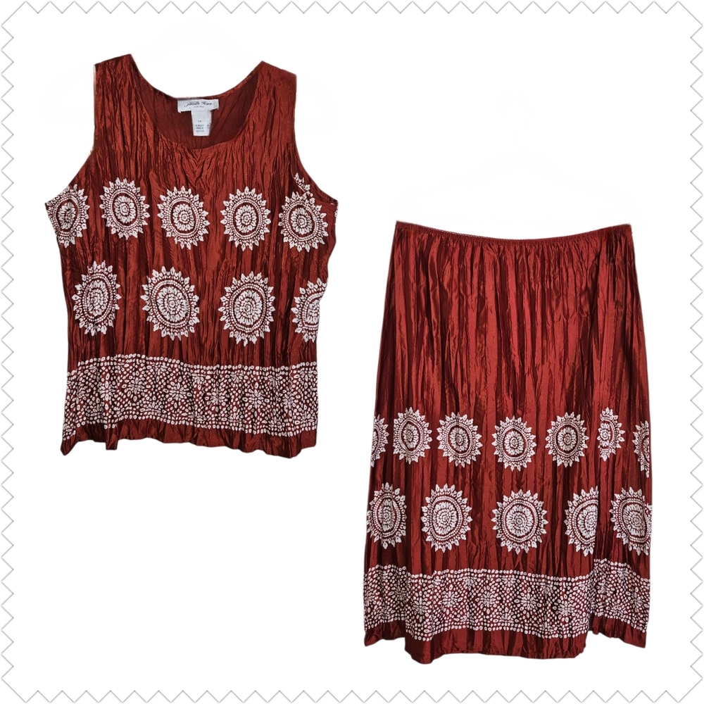 Vintage Judith Hart Pleated Copper Floral Bohemian 2 Pc. Skirt Set Size 12P